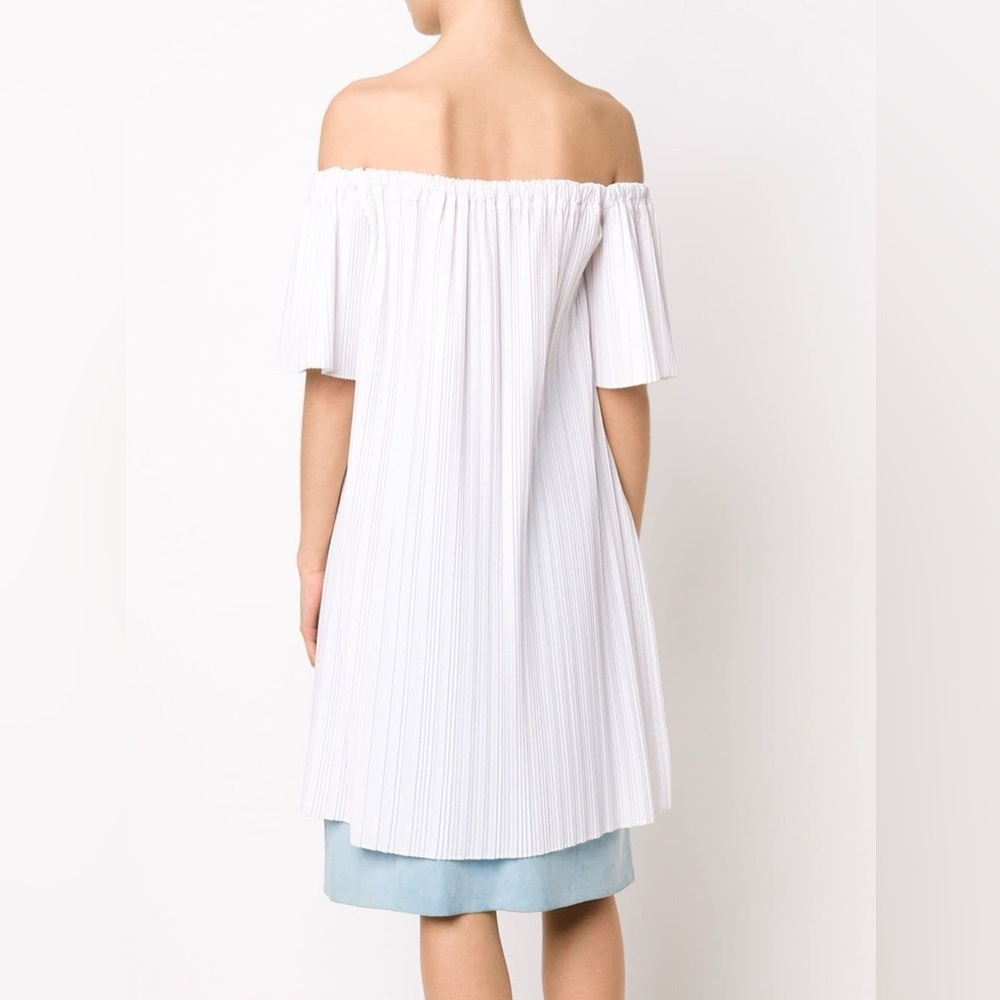 Adam Lippes Off The Runway Pleated Off The Shoulder White Pleated Blouse - Picture 3 of 7